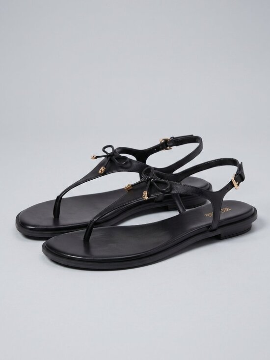 Michael Kors Shoes - Michael Kors Nori Black Leather Bow Thong Flat Sandals Women's Shoes